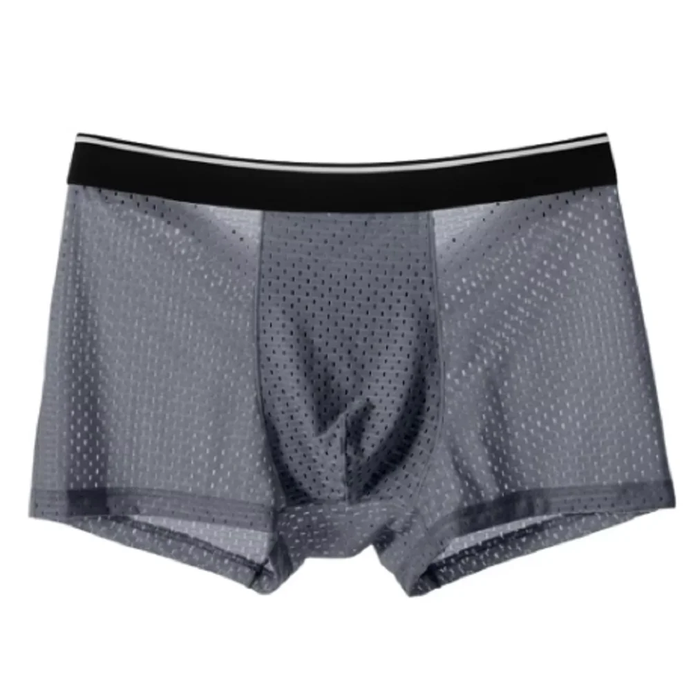 ผู้ชายผ้าไหมน้ําแข็งBreathable Soft Boxerกางเกงขาสั้นและกางเกงชุดชั้นในตาข่ายเซ็กซี่โปร่งใสนักมวยถุงน่องกางเกงกางเกง