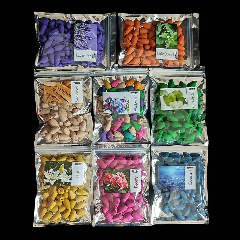 Y 50 unids/bolsa conos de incienso de cascada Natural, torre de reflujo de incienso para quemador de humo, fragancia de cono de reflujo, aromaterapia de lavanda