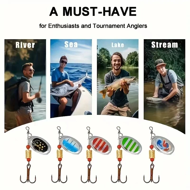 10 pçs/set Spinner Isca 10 Cores com Gancho Agudo Colher De Metal Isca De Pesca Dura com Caixa De Equipamento De Pesca