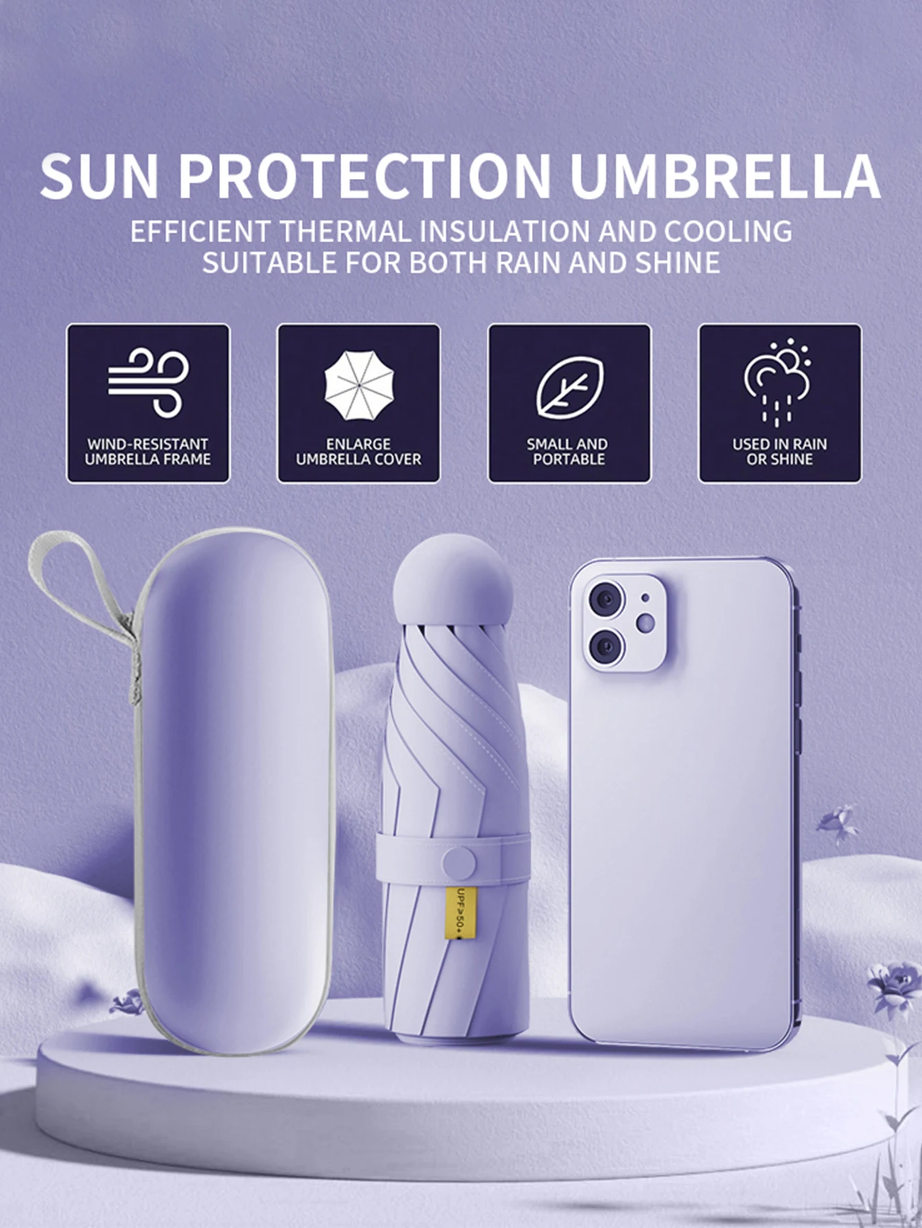 ร่มแคปซูลม่านบังแดดสีทึบขนาดเล็กและพกพาได้สําหรับผู้หญิงและ Rain Dual Use Protection