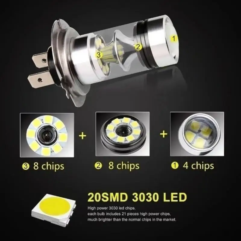 2Pcs Super Bright 100W H7 H4 LED Headlight Fog DRL Bulbs High/Low Beam 6000K White H8 H9 H11 9005 9006 Lamps For Car 12V 4300K