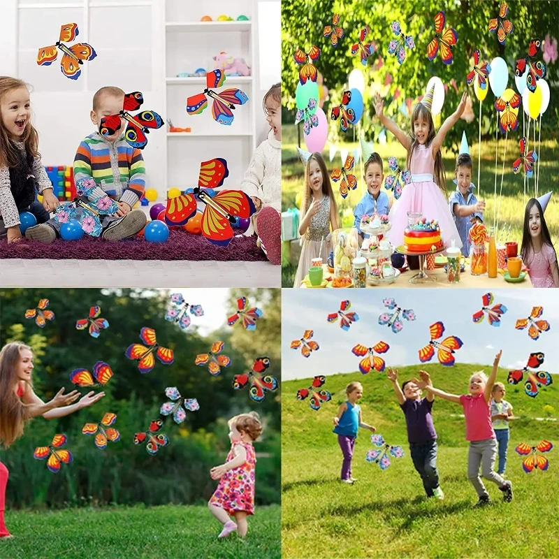 10PCS Zufällige Farbe Magie Fliegende Schmetterling Wind Up Spielzeug Lesezeichen Internet Celebrity Bunte Schmetterling Simulation Party Geschenk