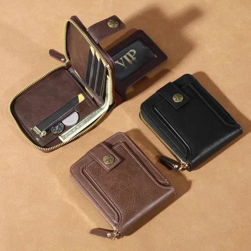 Men's Fashionable Tree Pattern Zipper Buckle, Credit Card Card Holder, Zipper Coin Storage Zipper Button Closure Business Walle