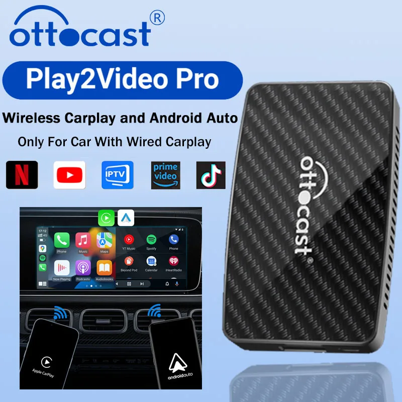 Otocast play2video pro sem fio carplay android adaptador automático construído em youtube netflix iptv tiktokcar acessórios para kia toyota