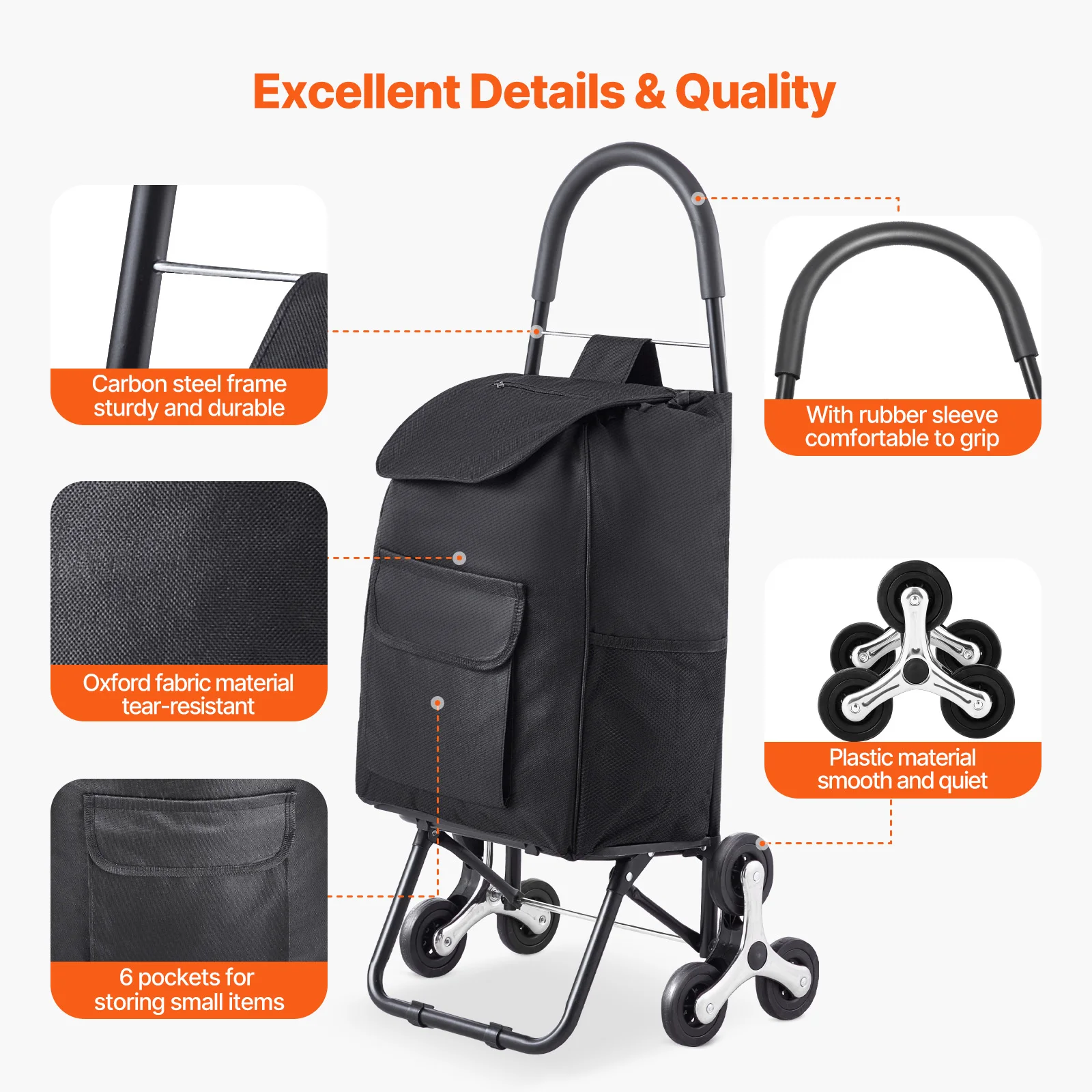 SucceBuy-carrito de compras plegable de 36L y 110 libras, carrito de compras extraíble a mano, almacenamiento portátil para el hogar, carrito de mano para escalar escaleras