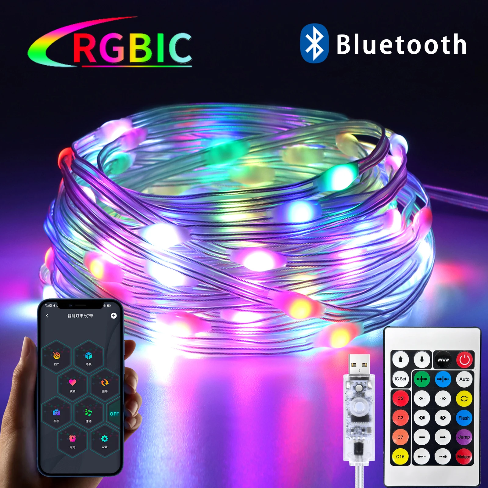 Светодиодная гирлянда 5 В USB RGB Fairy String Light Bluetooth Smart String Fairy Lights Водонепроницаемая гирлянда Украшение на день рождения
