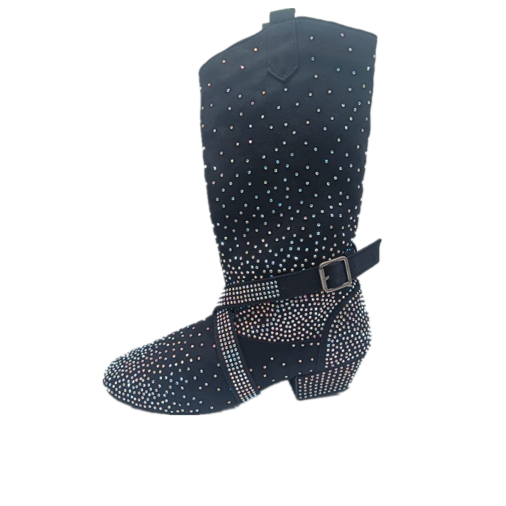 Praxis OEM Latin Dance Stiefel Schwarz Strass Weiche Latin Salsa Ballsaal Party Tanzen Schuhe Schwarz Sport Party Dance Boot Schuhe