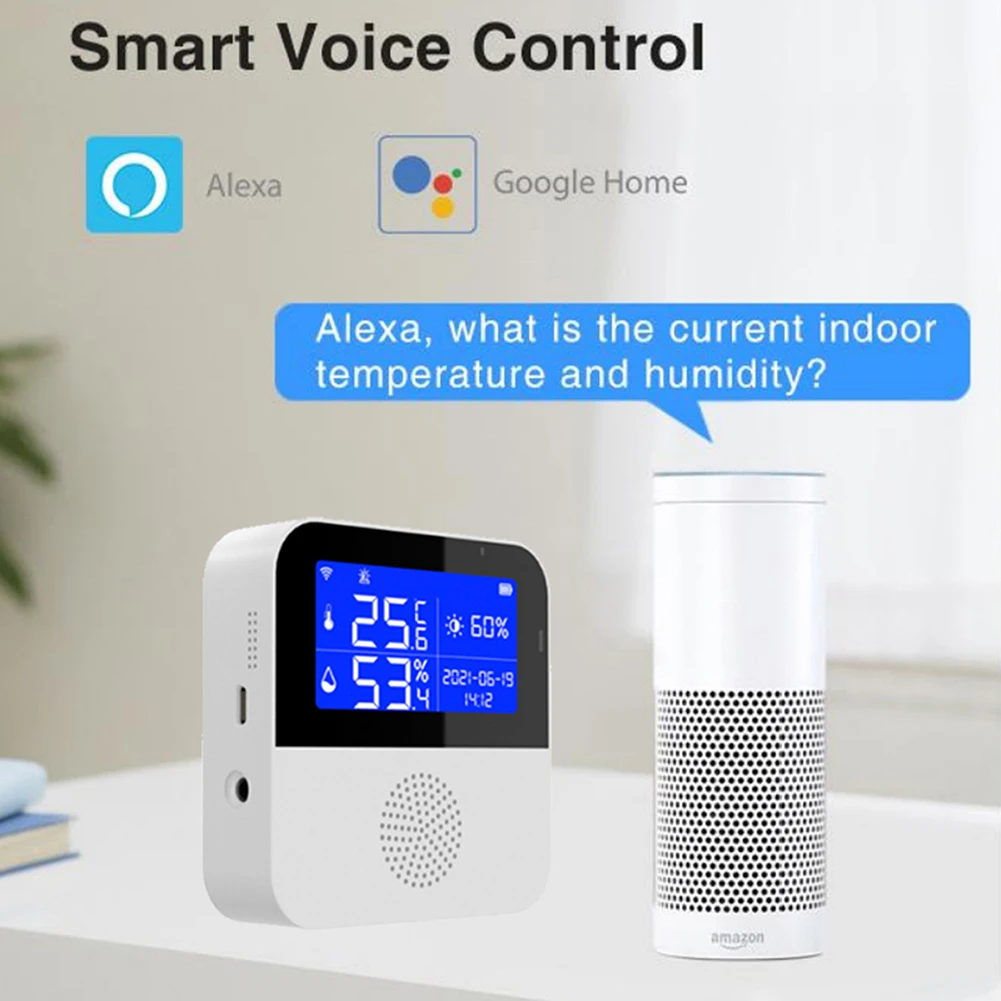 Tuya-Sensor de temperatura y humedad con WiFi, sonda de temperatura externa, termómetro inteligente para interiores, higrómetro, compatible con Alexa