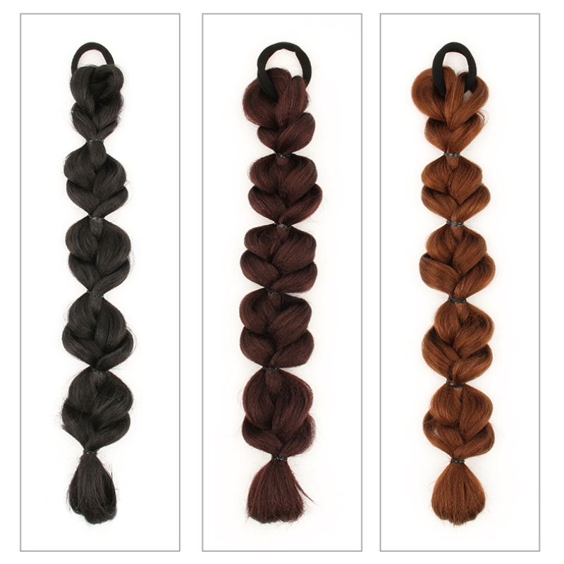 女性用バブルヘアエクステンション、ヘアタイ付きランタンポニーテール、女の子用合成ヘアピース、編組ウィッグ、1個