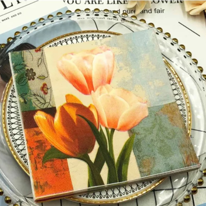 Красочная цветочная ткань в виде тюльпана для свадебной вечеринки, складная бумажная салфетка, ткань для рта, салфетка, салфетка с принтом 20 шт./pac 2 слоя