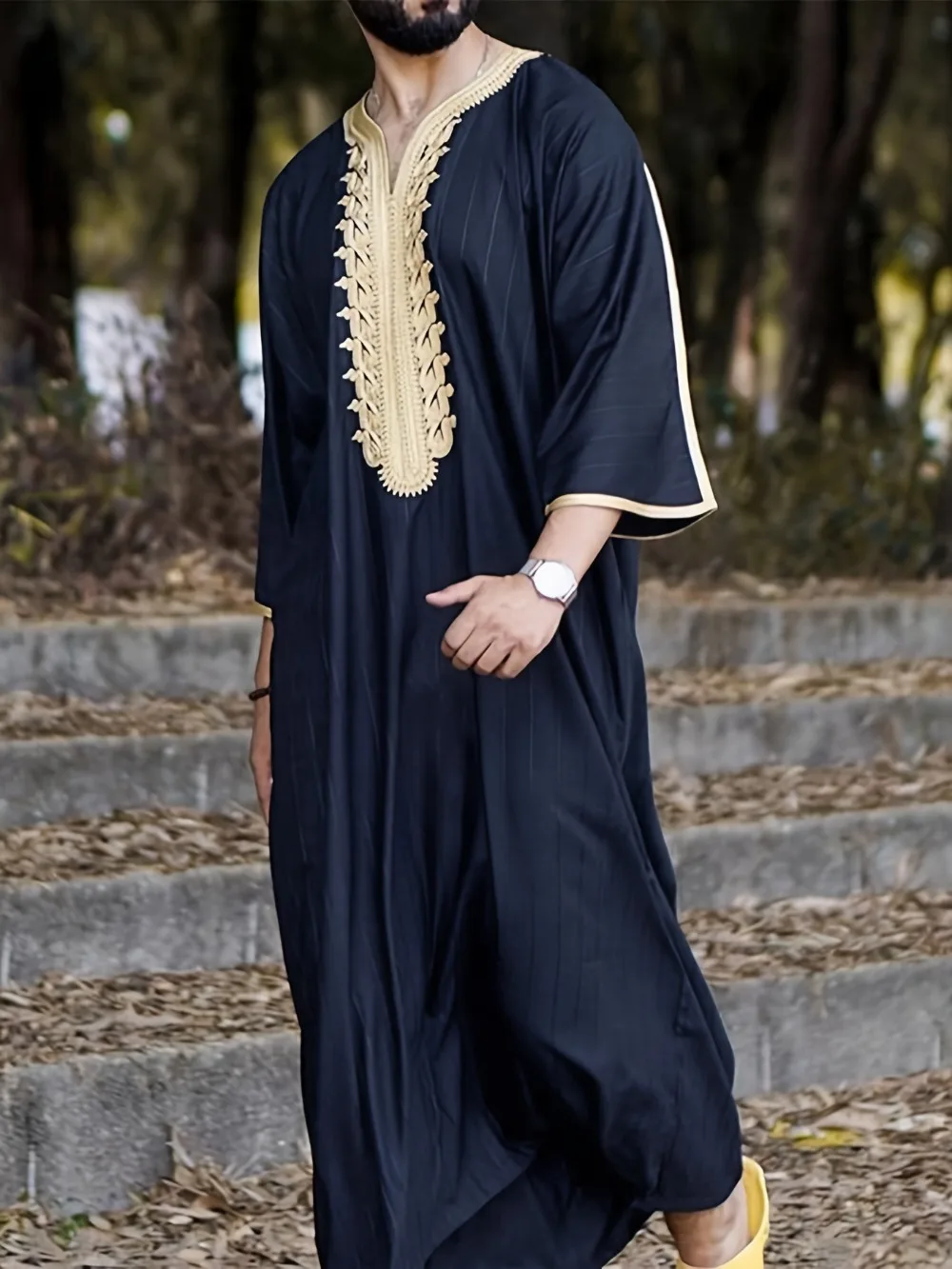 Eid Muslim Men Dress Jubba Thobe Mens Abaya Stand Collar Islamic Eid 2025 Ramadan Long Robe Musulman Caftan Dubai Arab Dresses