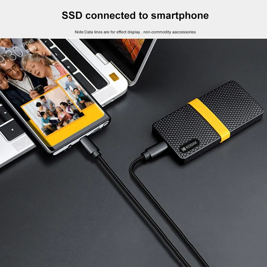 Kodak SSD แบบพกพา X200 2TB 1TB USB 3.1 Type C ฮาร์ดดิสก์ภายนอก512GB 256GB สถานะของแข็งไดรฟ์สำหรับ PS4แล็ปท็อป MacBook PC