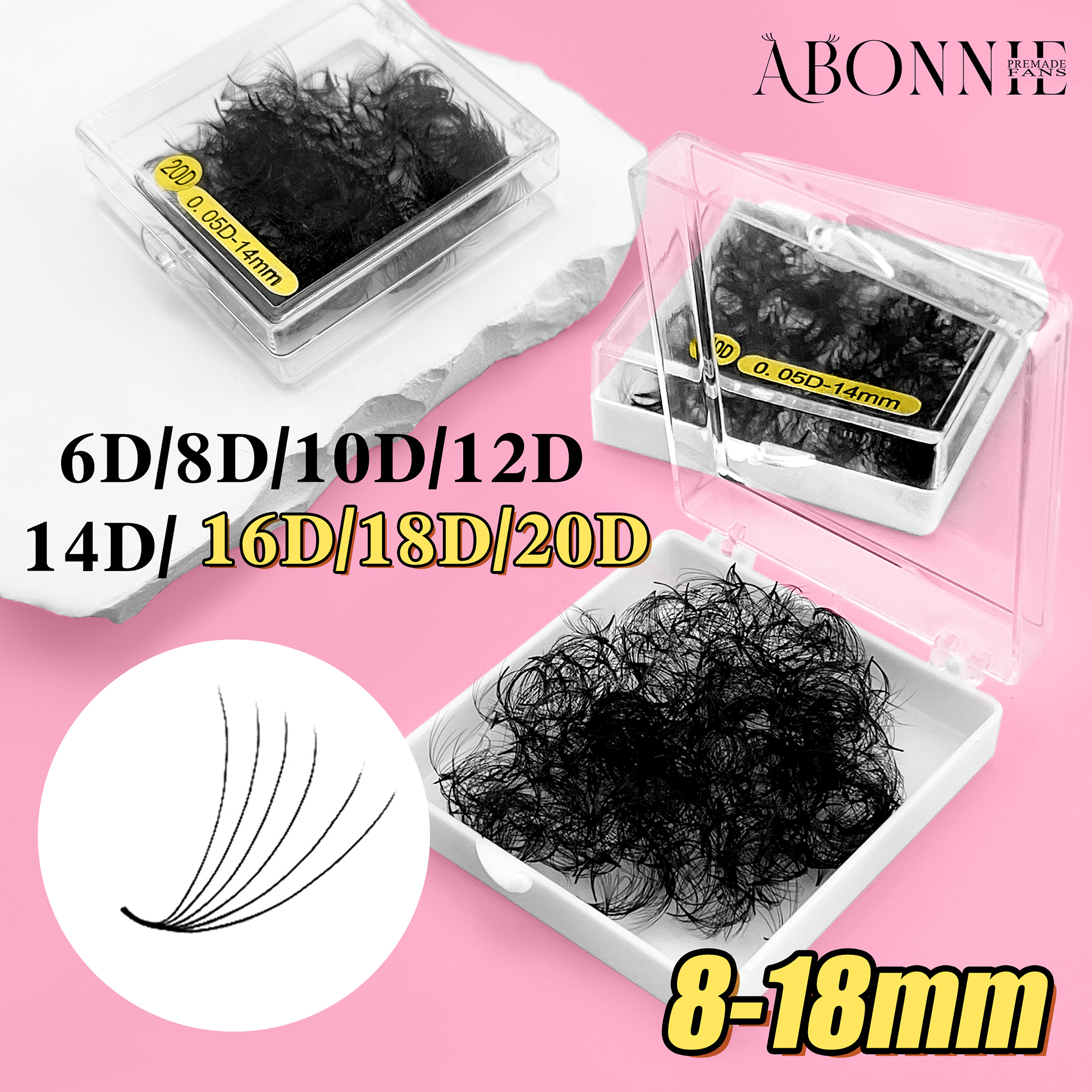 ABONNIE Loose 8D-20D Pointy Base Short Stem Premade Russian Volume Fans Faux Mink Premade Eyelash Extensions Makeup Cilios