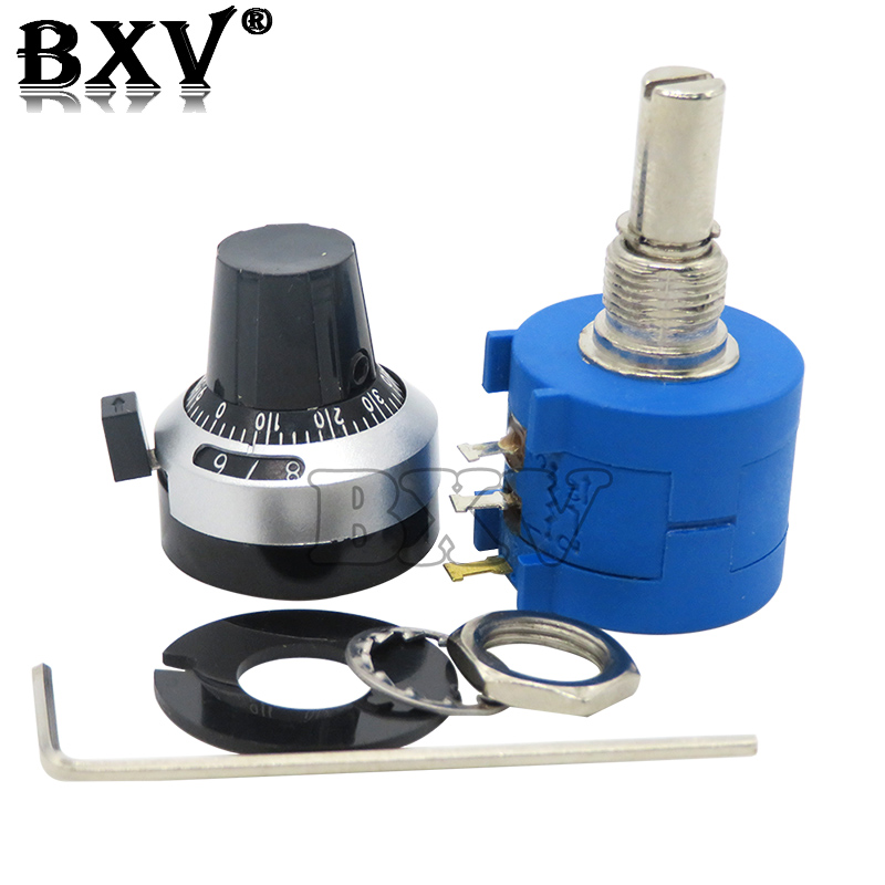 1Set 3590S Precision Multiturn New (1PCS Potentiometer 10 Ring Adjustable Resistor+1PCS Turns Counting Dial Rotary 6.35mm Knob)