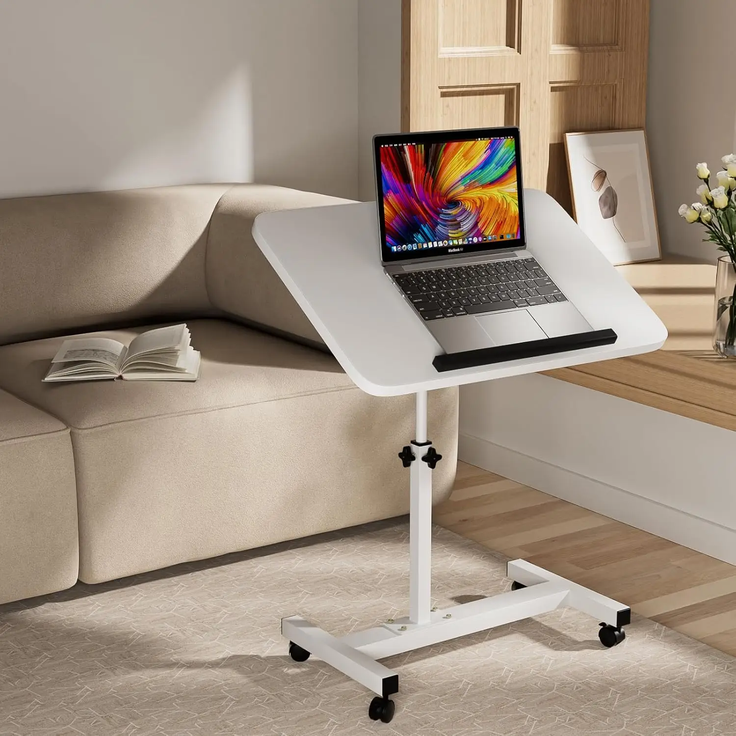 Adjustable Laptop Desk 360° Rotating Tabletop Mobile Stand Overbed Table Standing Rolling Study Table Computer Workstation