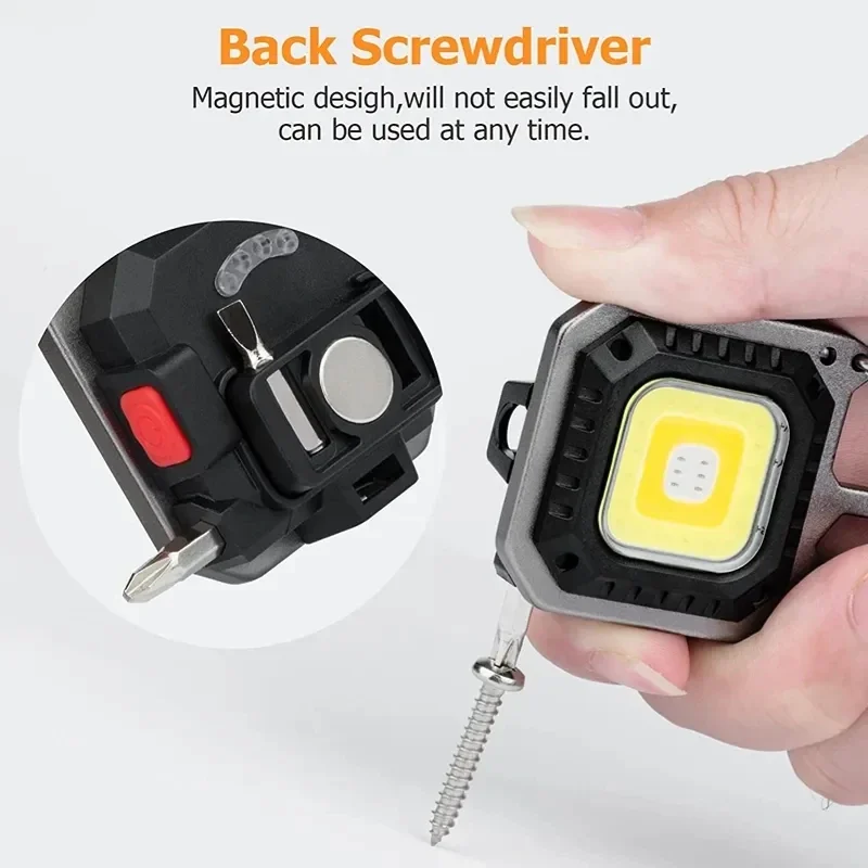 Tragbare Mini-LED-Schlüsselanhänger-Taschenlampe, eingebauter 500-mAh-Akku, Typ-C-Aufladung, Outdoor, Camping, Notfall, Sicherheitshammer, Arbeitslampe