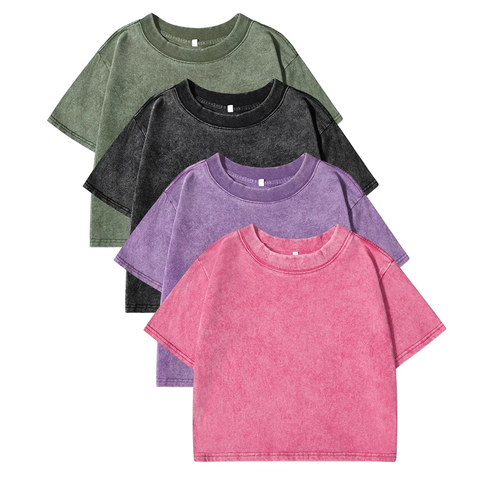 สีทึบ Slim ล้างเสื้อยืดผู้หญิงแฟชั่นผ้าฝ้ายนุ่ม TEE เสื้อลําลองกีฬาแขนสั้น Cool Retro เสื้อผ้าหญิง