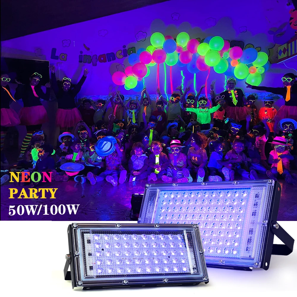 ไฟฟลัดไลท์ LED UV 220V หลอดไฟเวทีอัลตราไวโอเลต50W 100W LED แบล็คไลท์กันน้ำสำหรับเวทีปาร์ตี้ไฟแบ็คไลท์