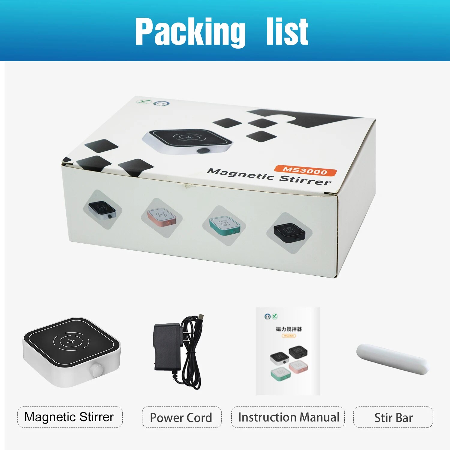 เครื่องกวนแม่เหล็กขนาดเล็ก2000รอบต่อนาที/3000รอบต่อนาทีพร้อมบาร์กวนเครื่องผสมแม่เหล็กแบบไร้แปรงถ่านอุปกรณ์ในห้องปฏิบัติการ