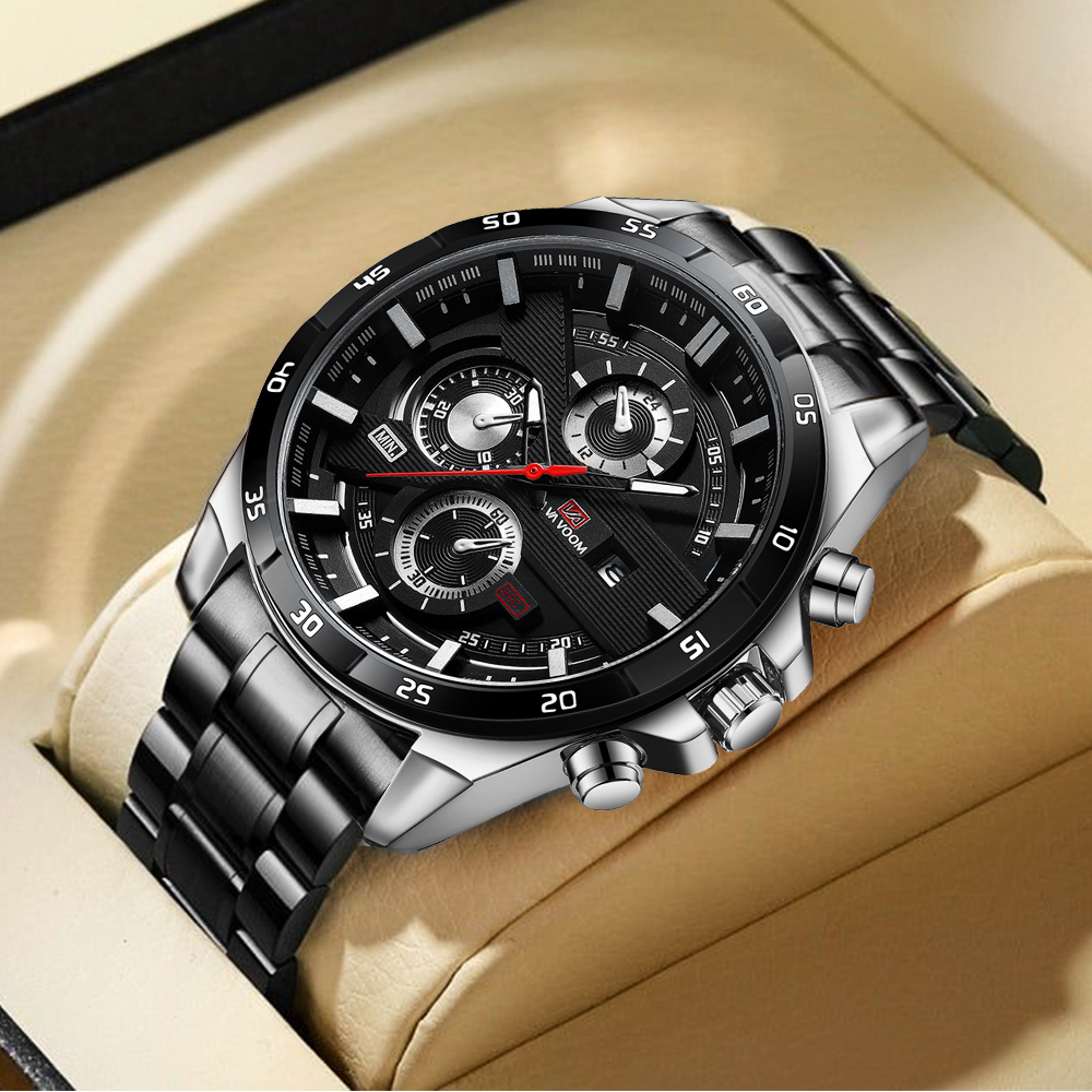 Reloj superior para hombre, estilo deportivo, 46mm, cuero grande, estilo de carreras, moda informal, Original, negro, oro rosa, calendario, reloj de cuarzo