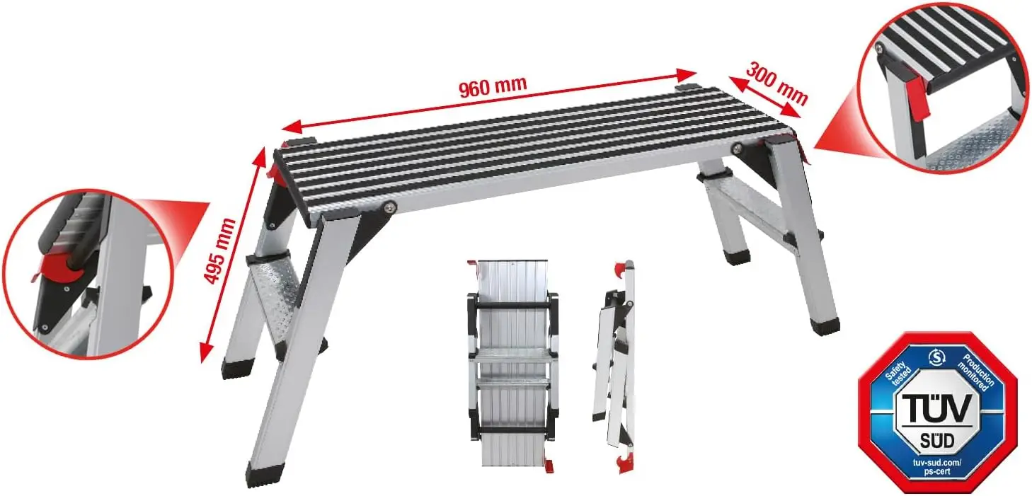 Aluminiowa platforma robocza, pojemność 150 kg, 800.096 modelu. (128 chars)