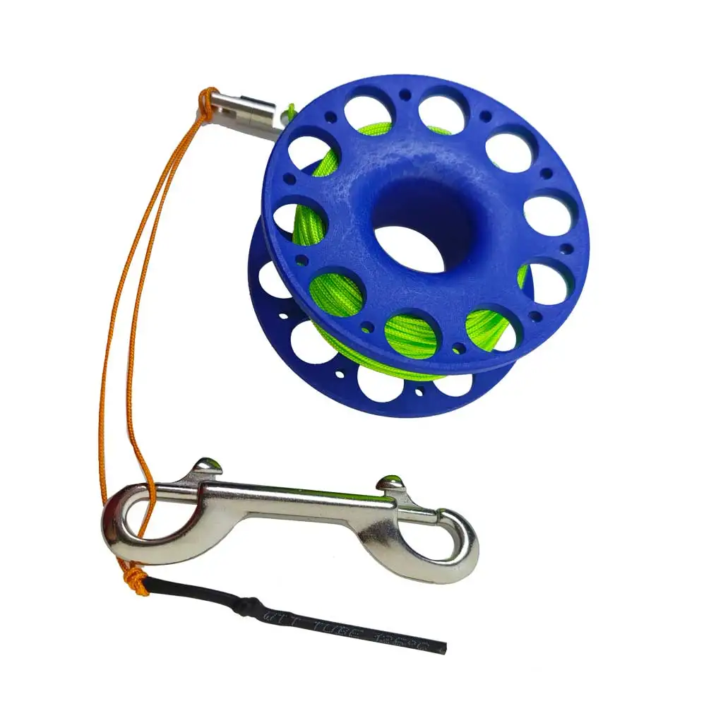 30 m Tauchspule, Fingerrolle mit doppelseitigem Haken aus Edelstahl, Tech-Schnorchelausrüstung, Wreck Guide Line Reel für Höhlenwracks