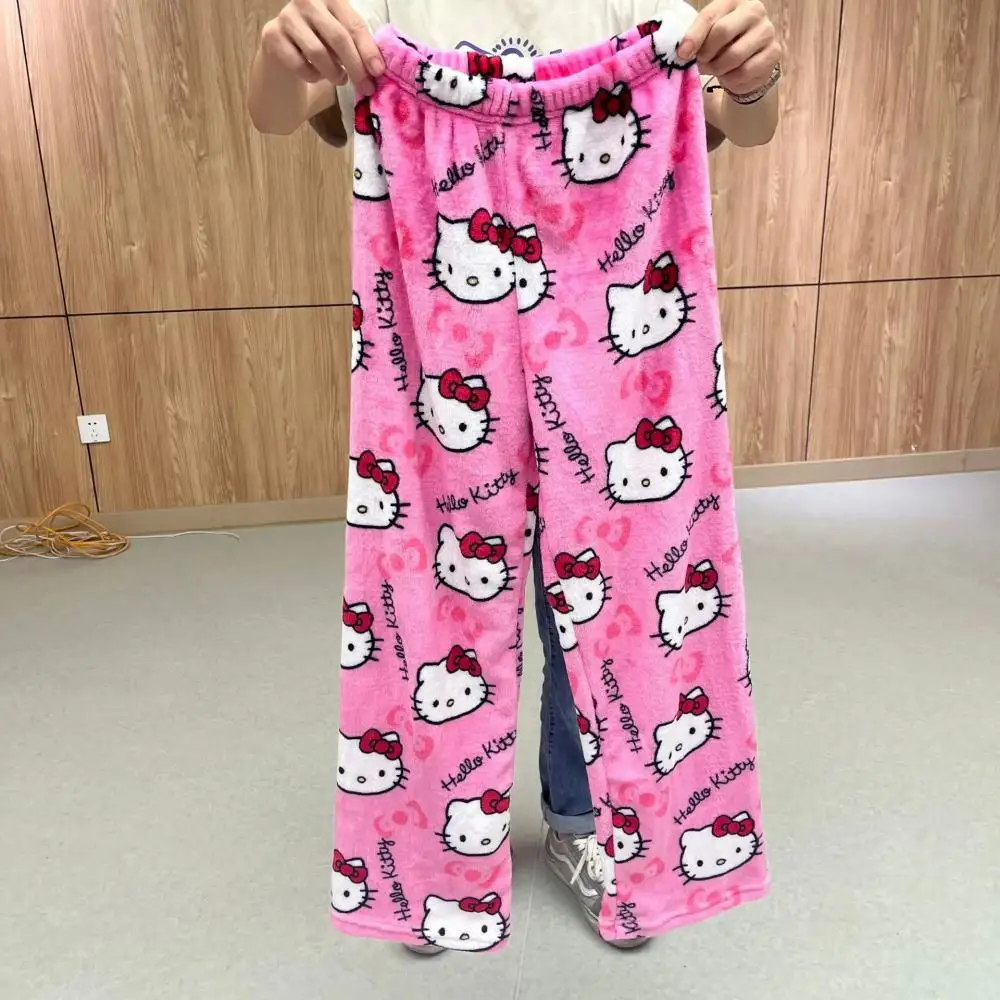 漫画ぬいぐるみパジャマパンツ Y2K ハローキティ Sanrioed かわいい春冬ソフト肥厚ホームウェアパンツ甘い女子学生ギフト