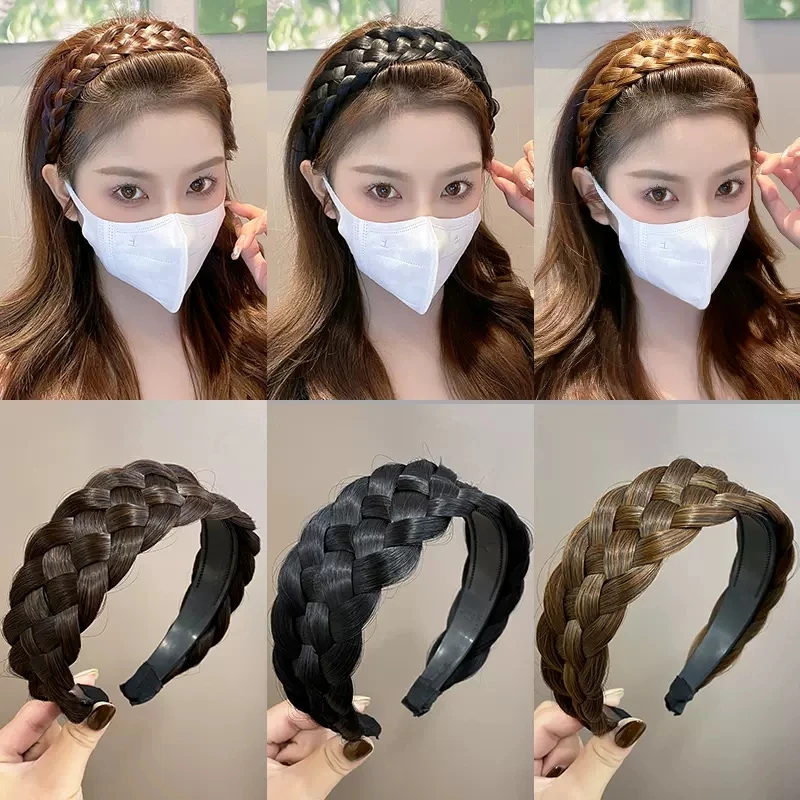 手作りの女性用編組ウィッグ,ヘアアクセサリー,かつら,ヘアバンド,かつら,ヘアバンド,5ストランド