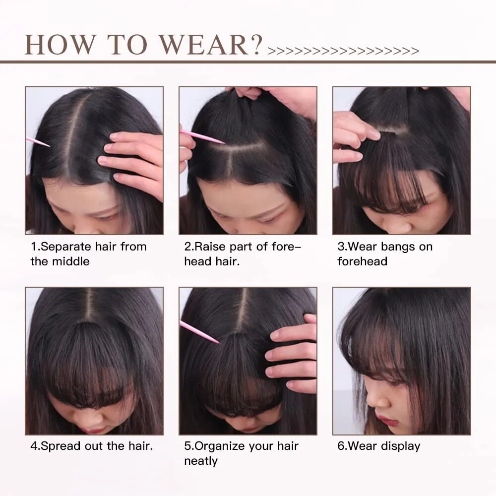 ราคาถูกปลอม Air Bangs สังเคราะห์ Soft Light Air ผม Bangs คลิปบนผม Extension ปลอมตรงผม Bangs Fringe