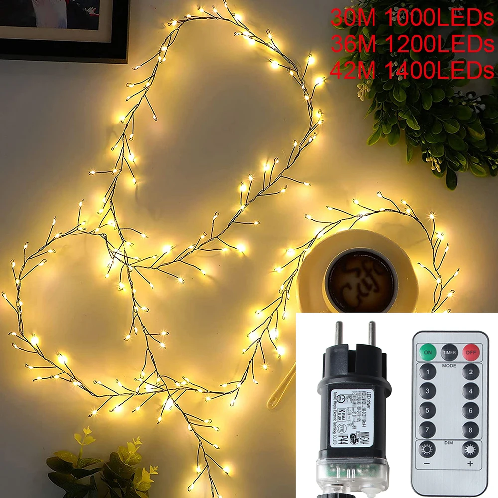 42M LED String Fairy Lights Green Wire Outdoor Cluster Christmas Tree Light Garland For New Year Street Home Party Wedding Decor