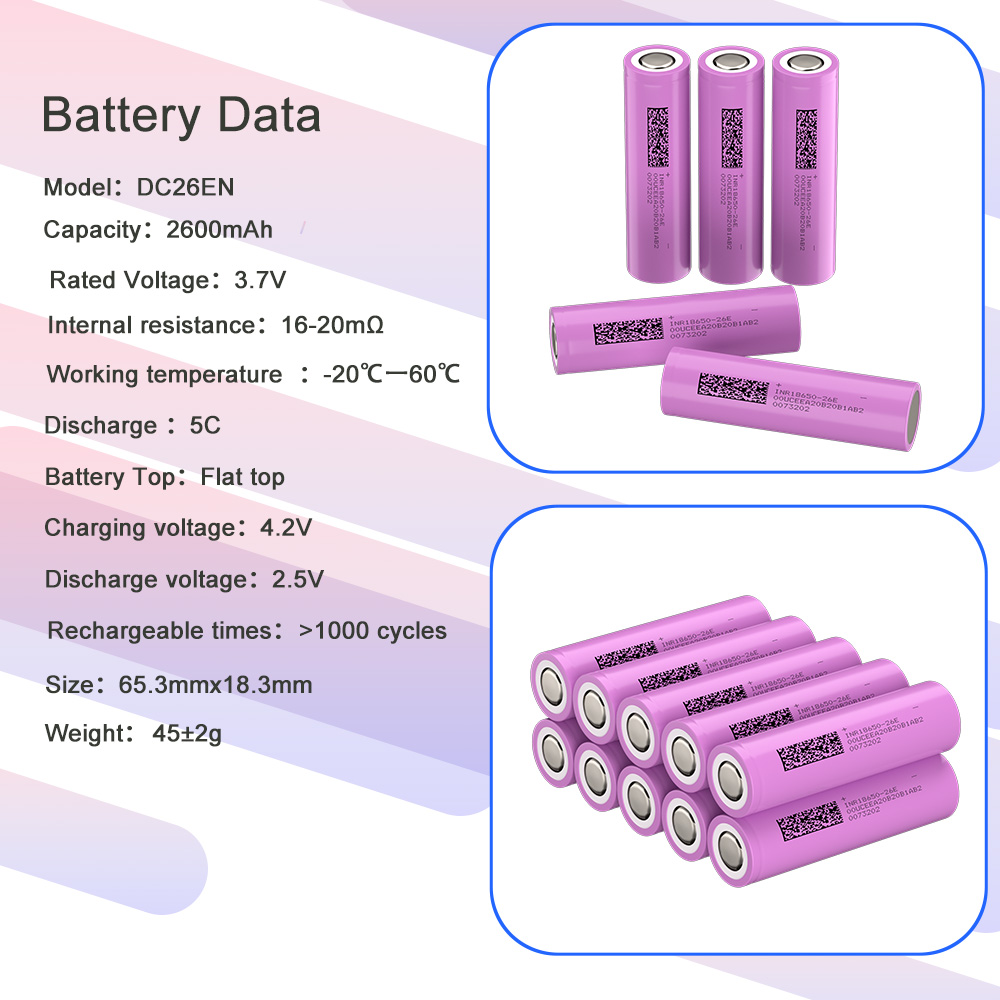 Аккумулятор 18650 INR18650-26E 2600mAh 3,7 V литий-ионный аккумулятор с высоким током