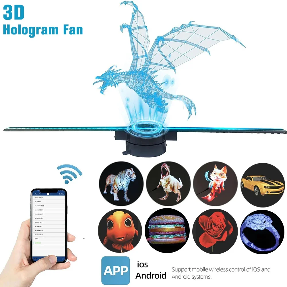 3D Hologramm Fan 42CM WiFi 3D Holographische Projektor Werbung Display Licht HD Holographische Projektor für Geschäfte Bars Party Weihnachten