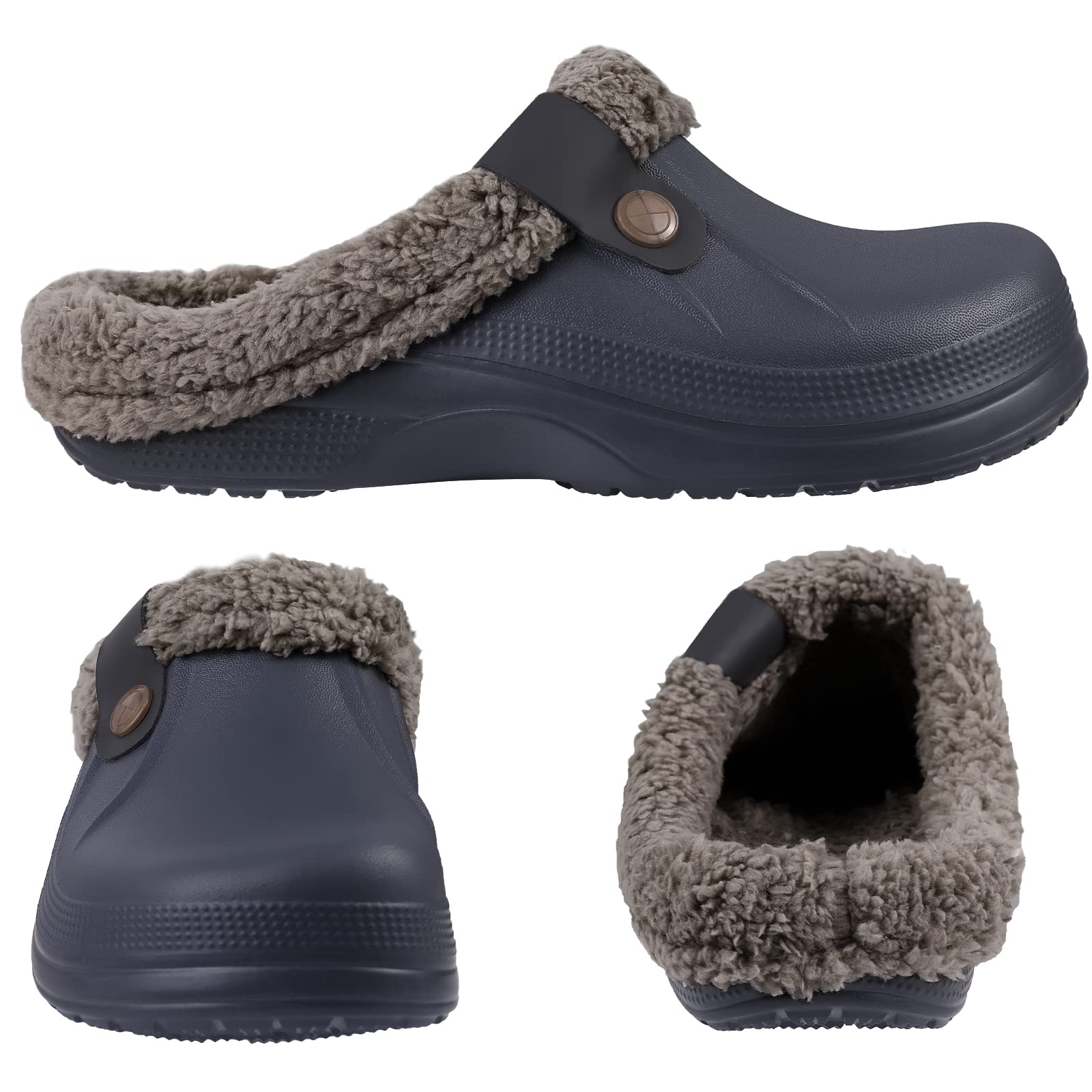 Comwarm-Zapatillas Colgs de invierno para hombre, calzado impermeable para jardín, zuecos de piel para el hogar, Zapatillas de felpa suaves, zapatos peludos para dormitorio, interior y exterior