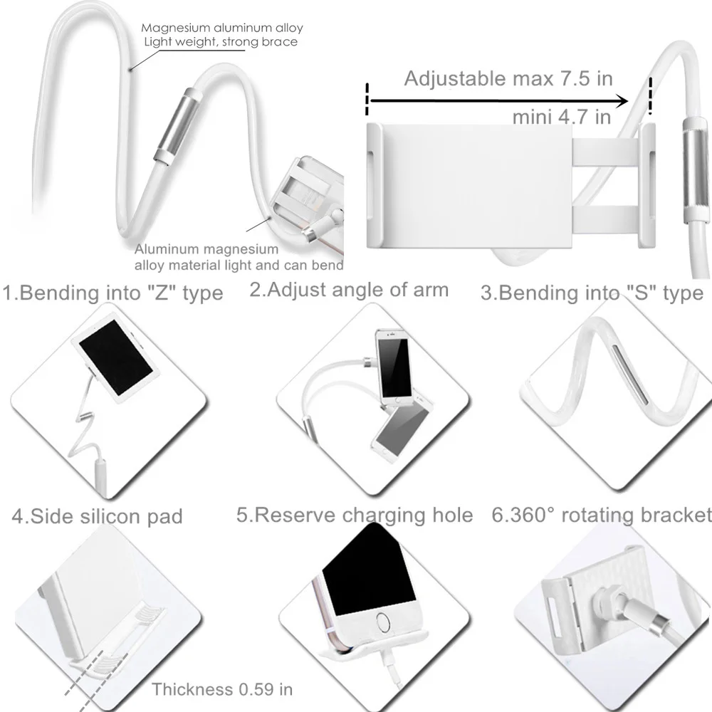 Soporte Flexible para tableta de brazo largo para escritorio de cama, soporte para tableta de teléfono de 5-11 pulgadas para Xiaomi, Huawei, Samsung, Teclast, IPad