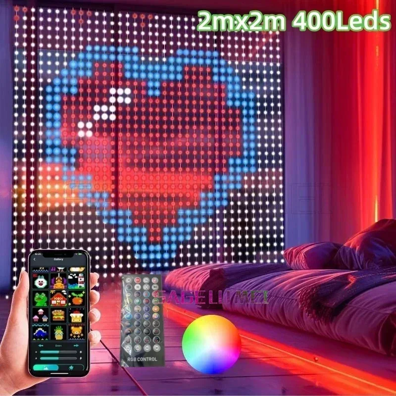 400LED Inteligentne oświetlenie kurtynowe Bluetooth App Control DIY LED String RGB Fairy Light Music Sync Led Display for Holiday Window Decor