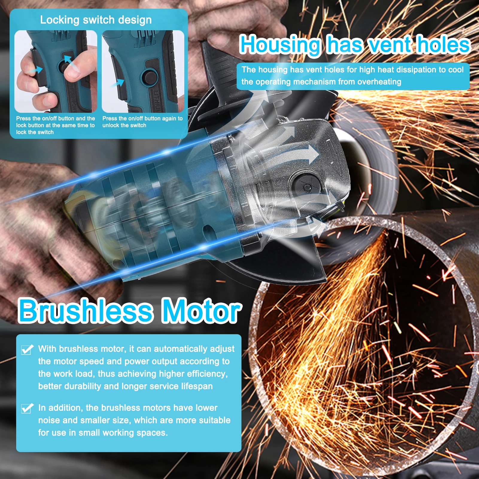 21V 125mm M14 Haakse Slijper Borstelloze Motor Elektrische Slijpgereedschap Multifunctionele Lithium Snijmachine Utility Power Tool fo