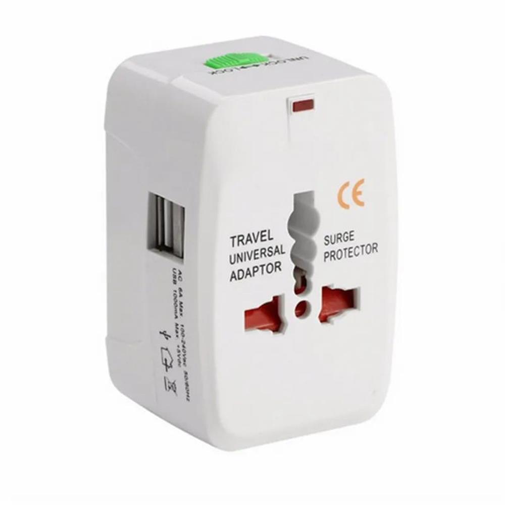 Adaptador de enchufe internacional Universal todo en uno, 2 puertos USB, adaptador de cargador de corriente alterna para viajes por el mundo, convertidor AU, EE. UU., Reino Unido y UE