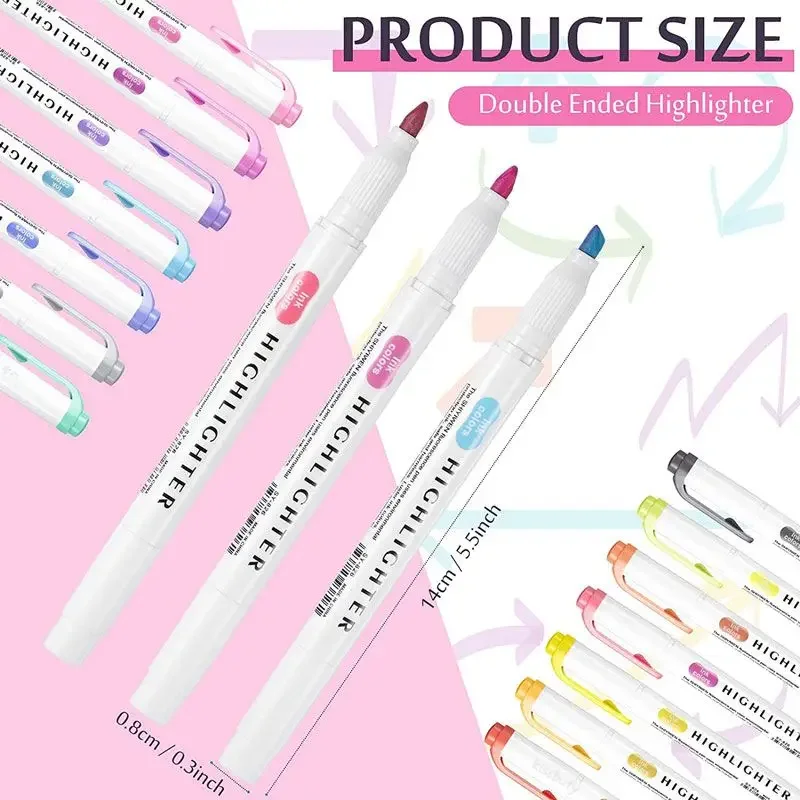 5-15 สี Double Headed Highlighter ชุดปากกาเรืองแสงวาด Markers Highlighters ปากกา Art ญี่ปุ่นน่ารัก Pastel เครื่องเขียน