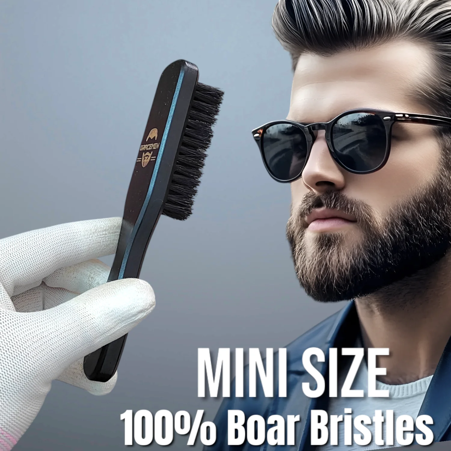 Gracemen Mini cepillo de barba Color negro mango de madera cerdas de jabalí barba cepillo de afeitar estilista bolsillo tamaño pequeño