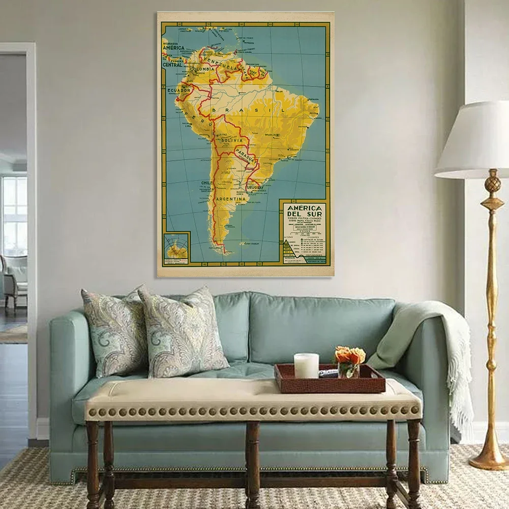 100*150Cm Bản Đồ Chính Trị Của Nam Mỹ Trong Tiếng Tây Ban Nha Vintage Poster Xịt Tranh In Canvas Sơn Phòng Khách Trang Trí Nhà đồ Dùng Học Tập