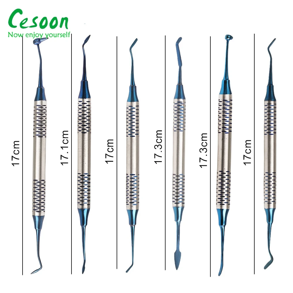 6 ชิ้น/เซ็ตทันตกรรมเรซินคอมโพสิตบรรจุไม้พายฟื้นฟูชุดคู่หัวไทเทเนียมชุบหัวหนาเครื่องมือทันตแพทย์