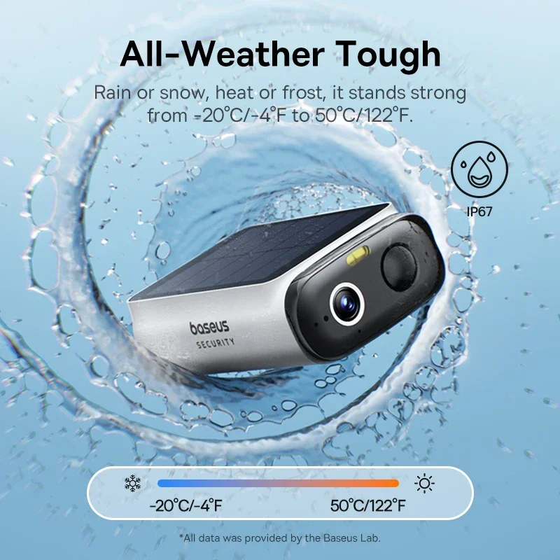 Baseus セキュリティ S1 Lite ソーラーセキュリティカメラ ワイヤレス屋外カメラ 連続電源 2K解像度 135 ° FOV IP67 Wifiカメラ