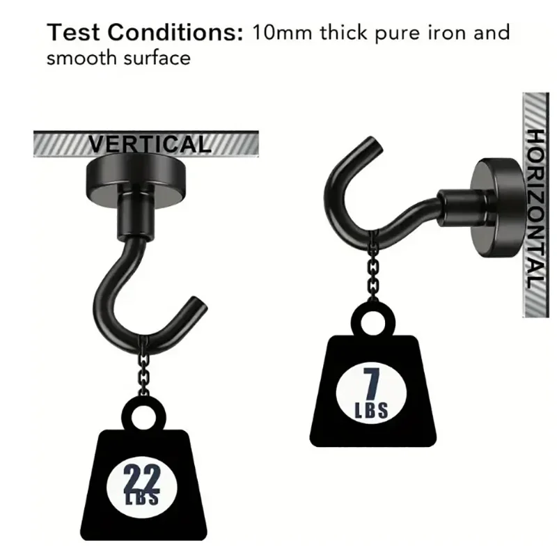 6Pcs Black Magnetic Hook 15 Lbs (Approx 7Kg) Indoor Hangings, Kitchens, Workplaces, Offices and Garages