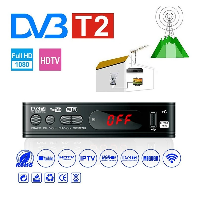 HD 1080p Tv Tuner Dvb T2 VGA Dvb-T2 For Monitor Adapter USB2.0 Tuner Receiver Satellite Decoder Dvbt2 Mutiple Language Manual