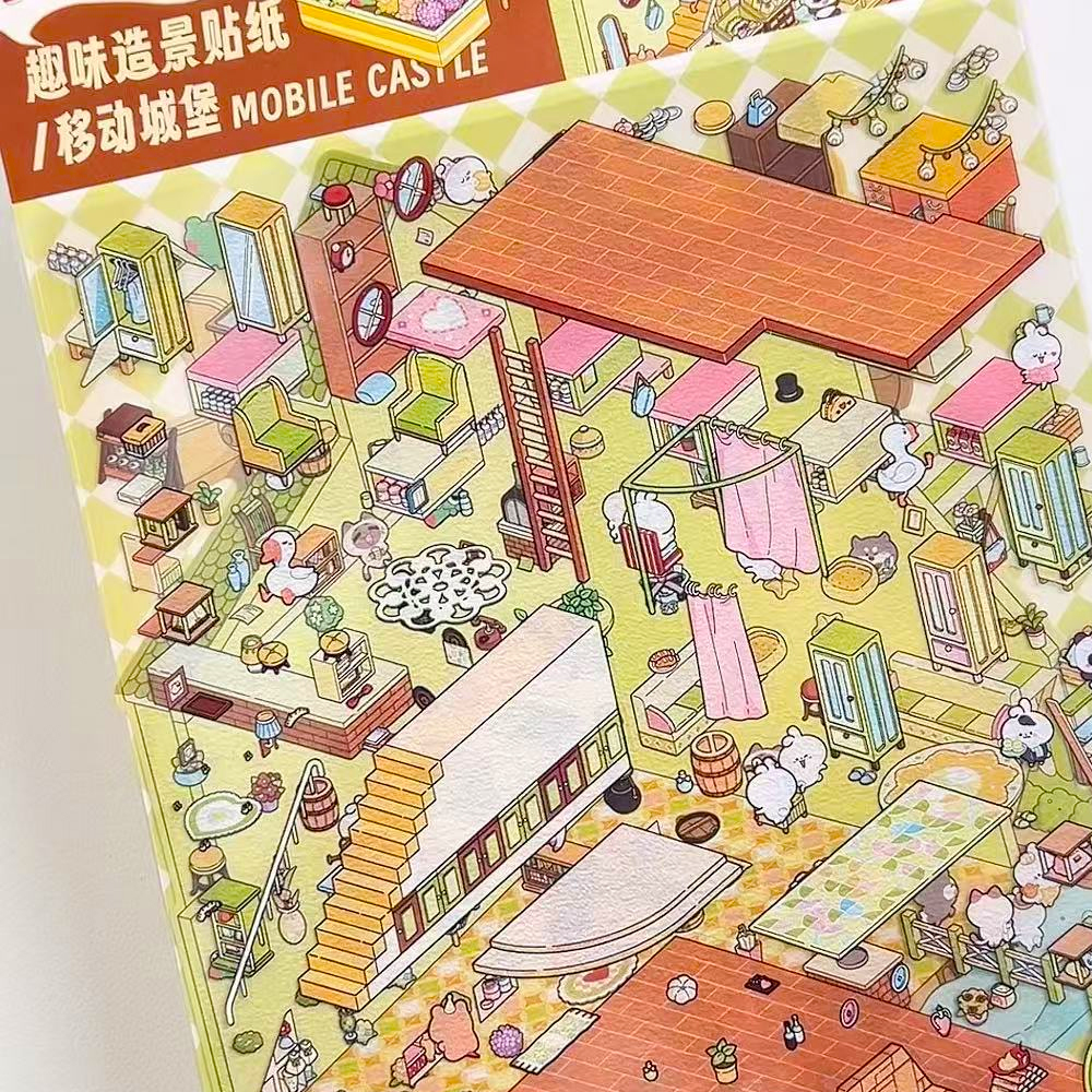 Plus Size Castle Theme Miniature Scene Sticker 2.5D 3D Landscaping Stickers Visual Stacking Stickers Christmas Gift for Children