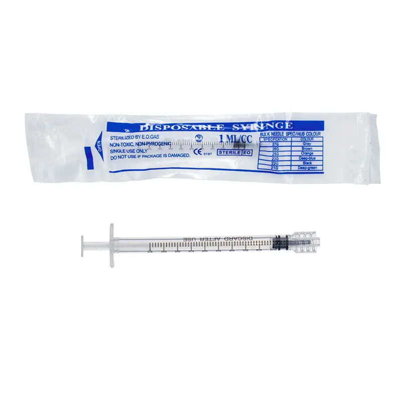 Jeringas desechables Luer Lock de 1 ml/cc, jeringas de plástico esterilizadas envueltas individualmente, para uso en laboratorio, 100 unidades