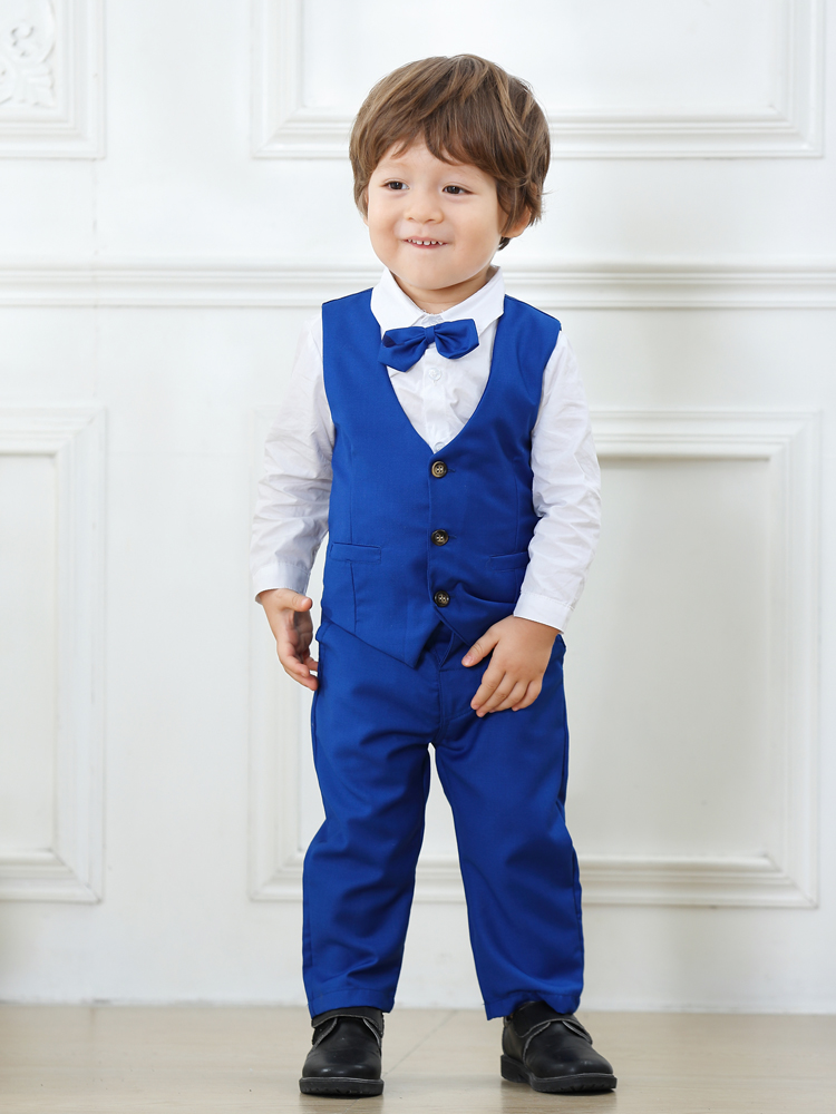Abiti da gentiluomo Costume di compleanno per bambini Ragazzo Primavera Autunno Boutique Set di abbigliamento Gilet solido Abito per bambini Abiti formali in cotone