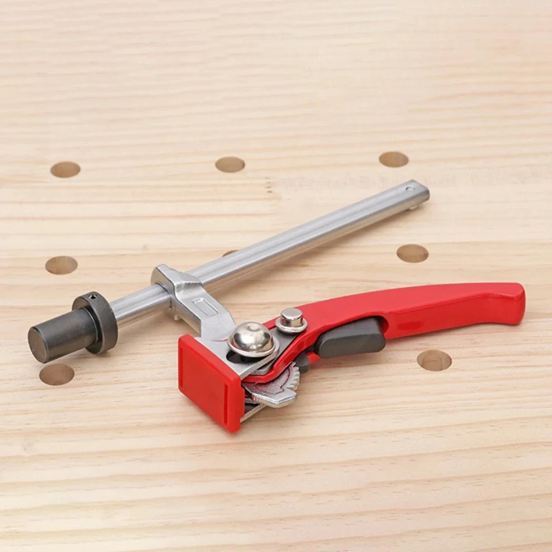 Abrazadera de fijación de agujeros para perro de escritorio, abrazadera de mesa de acero ajustable para banco de trabajo de carpintería, abrazadera F de trinquete, 19mm/20mm, 1/2 ud.