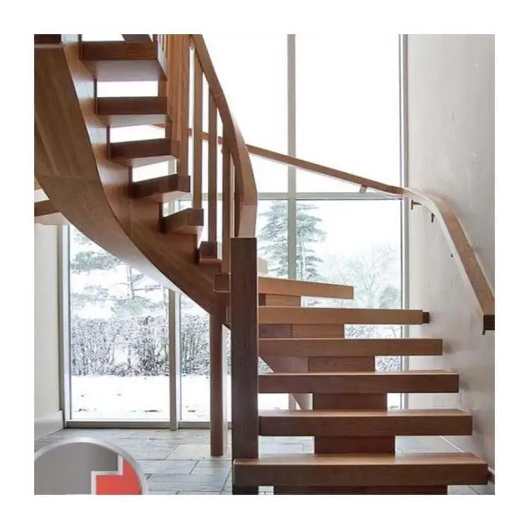 Escalera en espiral para interiores, diseño moderno de alta calidad, escalera en espiral de acero, peldaños de escaleras de roble, escalera curva de vidrio
