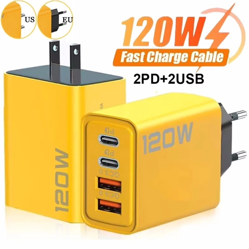 Cargador rápido 120W tipo C carga rápida 3,0 adaptador de cargador USB para Samsung iPhone Xiaomi 2PD 4 puertos carga rápida enchufe UE/EE. UU.